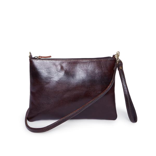 Alex Chocolate Cross Body Leather Clutch Bag