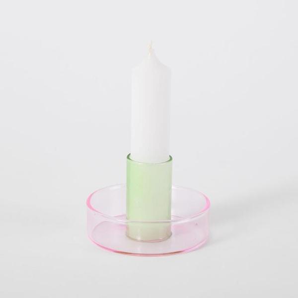Block Design Duo Tone Glass Candlestick Pink Green