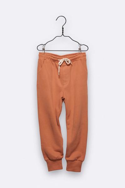 LOVE kidswear Luca Trousers In Desaturated Rust With Little Racoon Embroidery For Kids