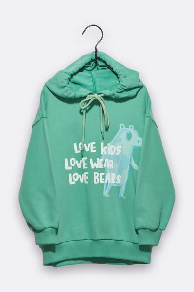 LOVE kidswear Lenzi Hoody In Desaturated Green With Love Kids Love Wear Love Bears Print For Kids