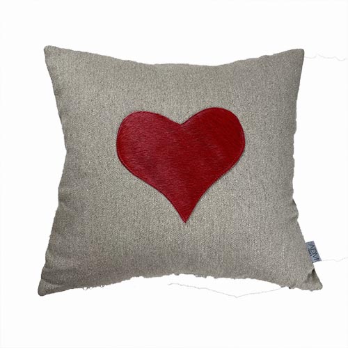 Angel des Montagnes Linen Cushion With Red Hide Heart