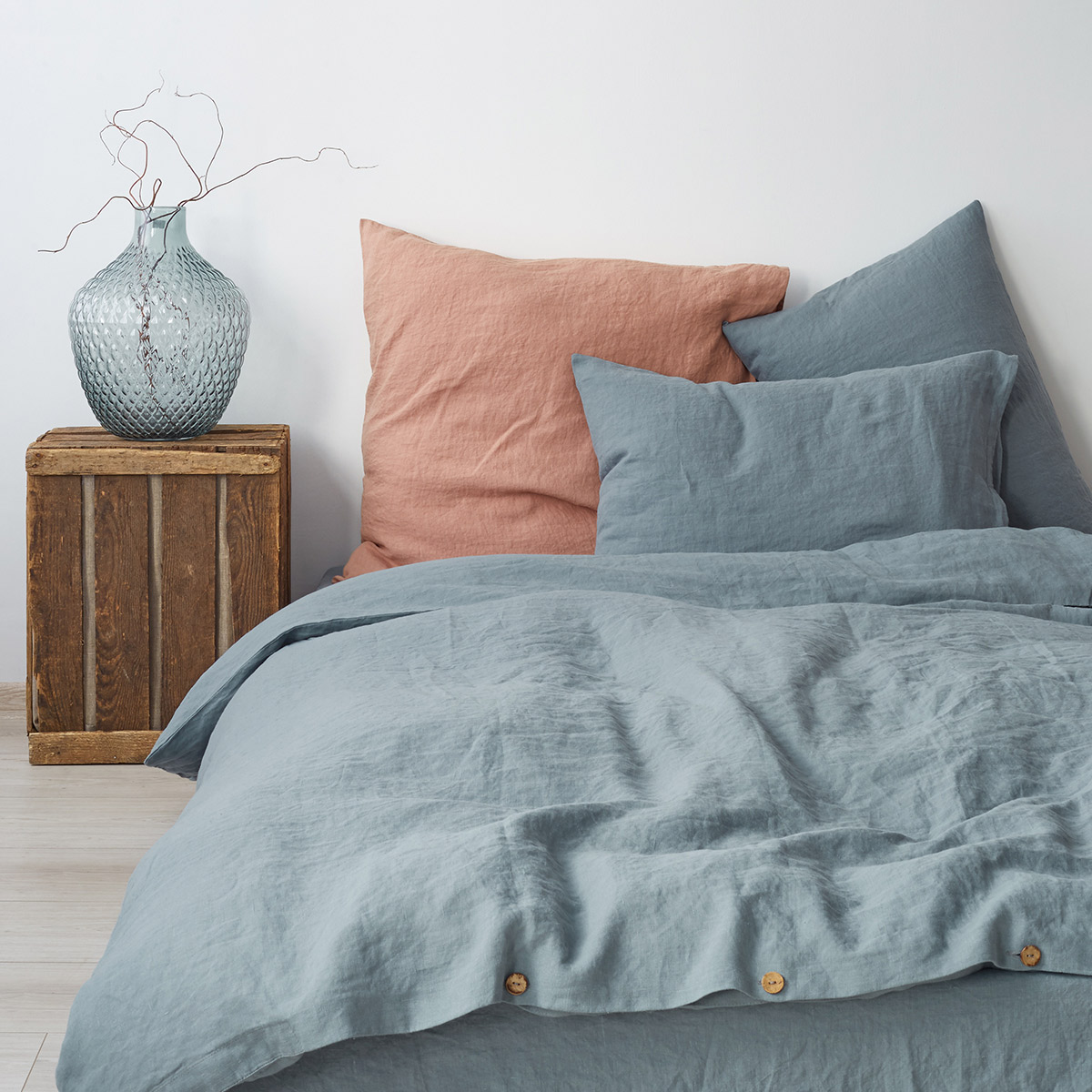 Linen Beds Set Blue Fog