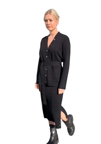 Patti Cardigan Asymmetric Buttons Black