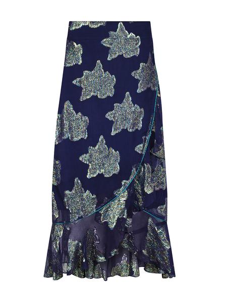 Mia Skirt Navy Flower Metallic