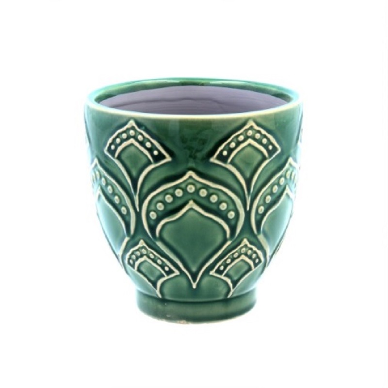 Gisela Graham Green Damask Ceramic Pot Cover
