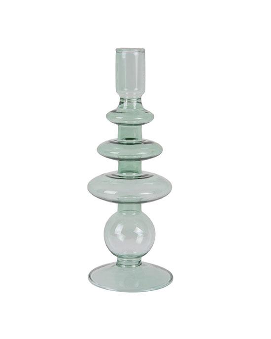 Present Time Candle Holder Glass Art Rings Large Green