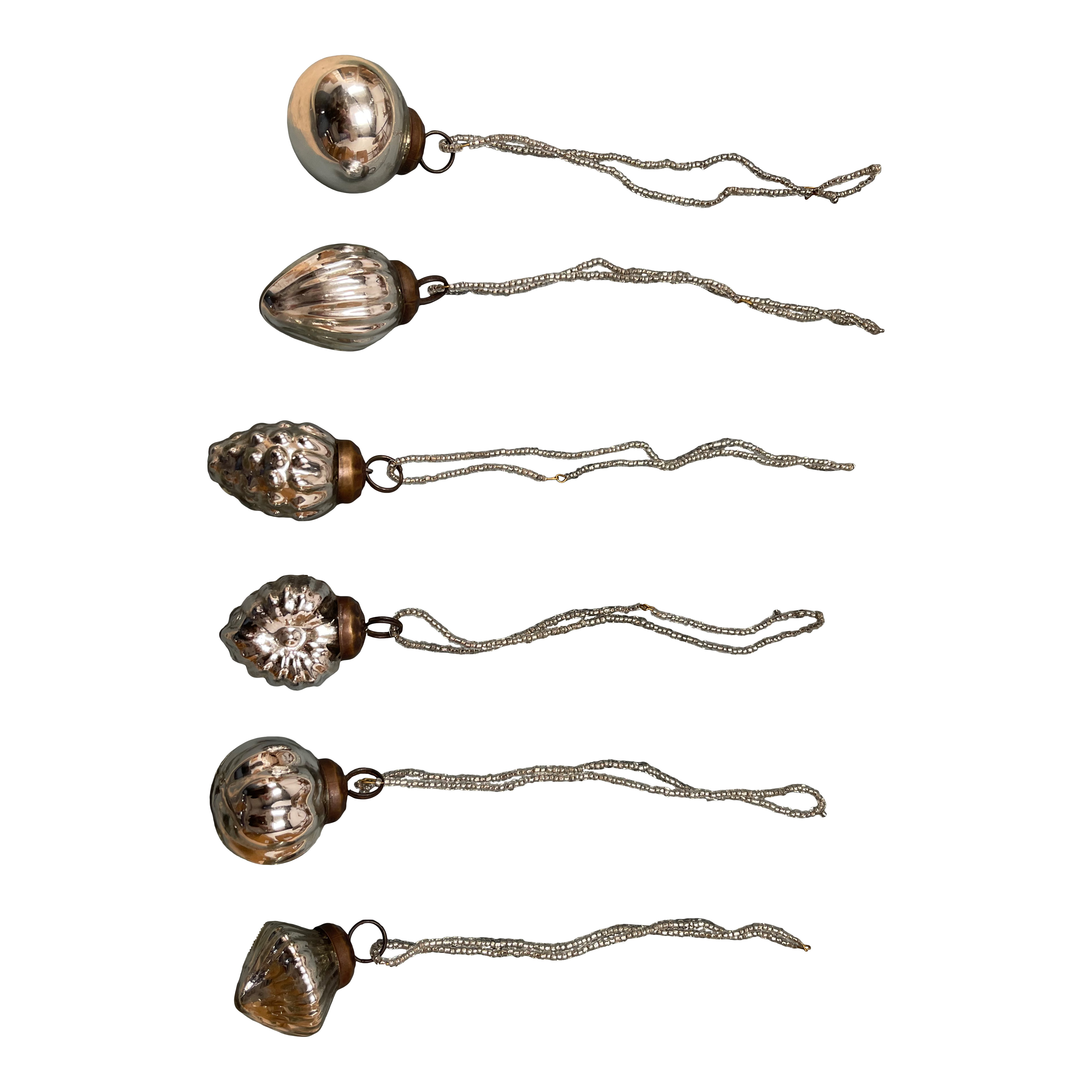 Casa Verde Small Antique Silver Beaded Decorations - Set of 6 Assorted Designs