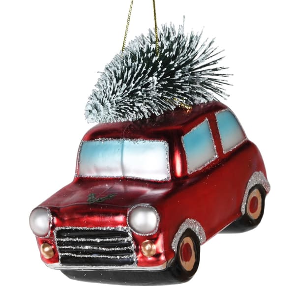 Victoria & Co. Glass Red Car and Tree Christmas Bauble
