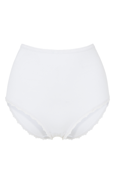 High -waisted panties with white lace borders