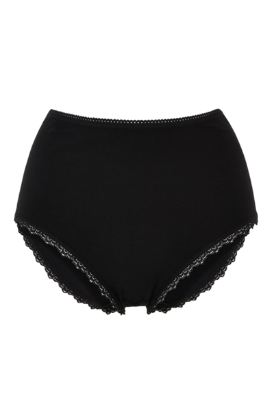 High -waisted panties with black lace borders