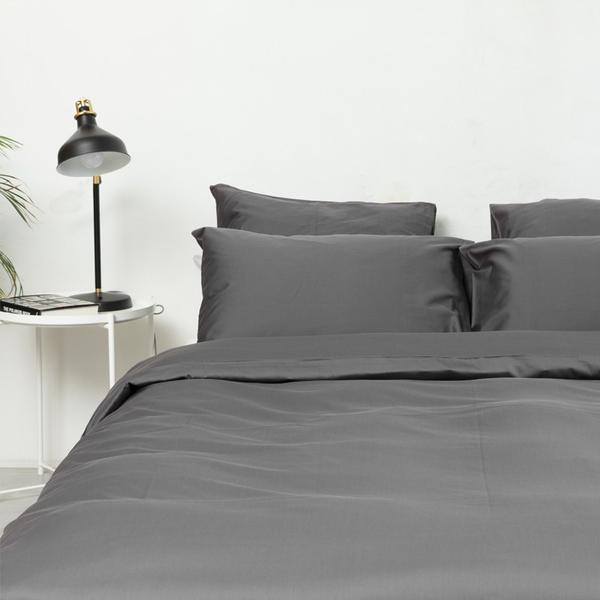 Duvet cover in anthracite gray cotton satin