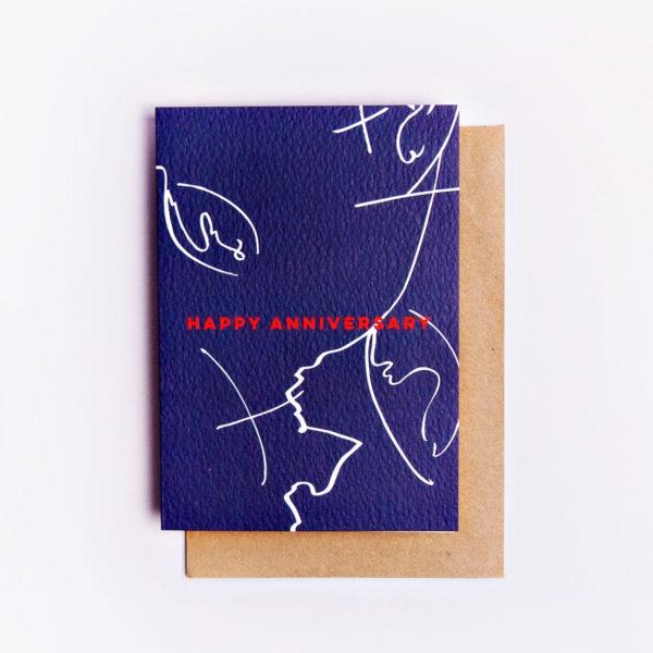 Happy Anniversary Leaf Scribble Navy