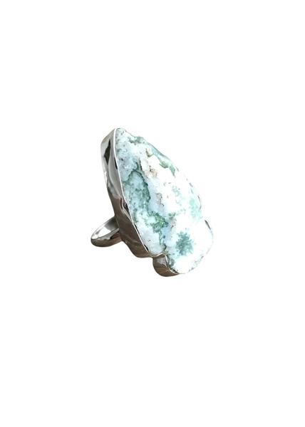 Wdts 925 Silver Agate Arrowhead Ring Moss