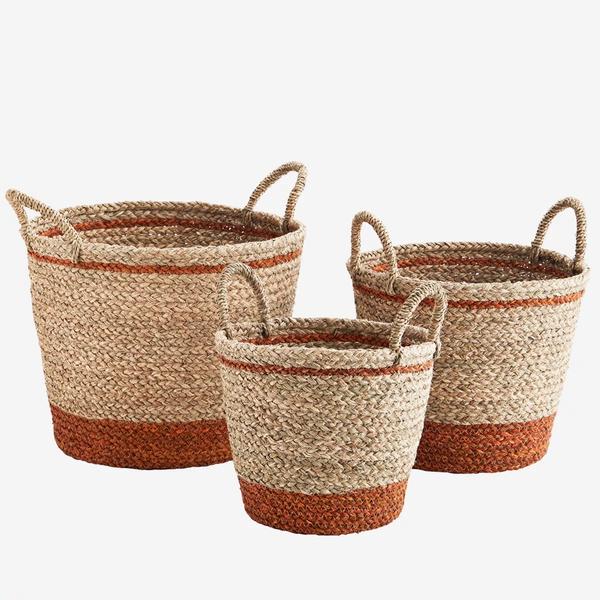Madam Stoltz Set of 3 Natural Orange Seagrass Baskets