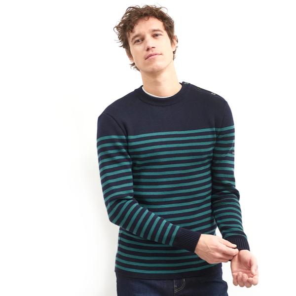 SAINT JAMES Rochefort Stripe Pullover Navy Forest