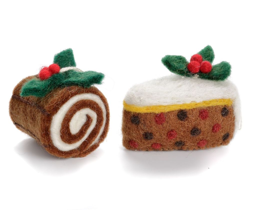 Amica Accessories Christmas Cake Slice & Yule Log Felt Decoration