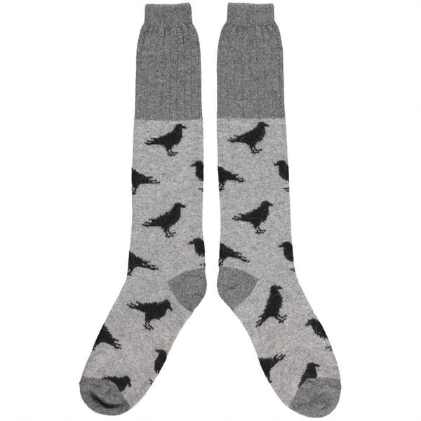 Ladies Grey Lambswool Knee Socks Crows