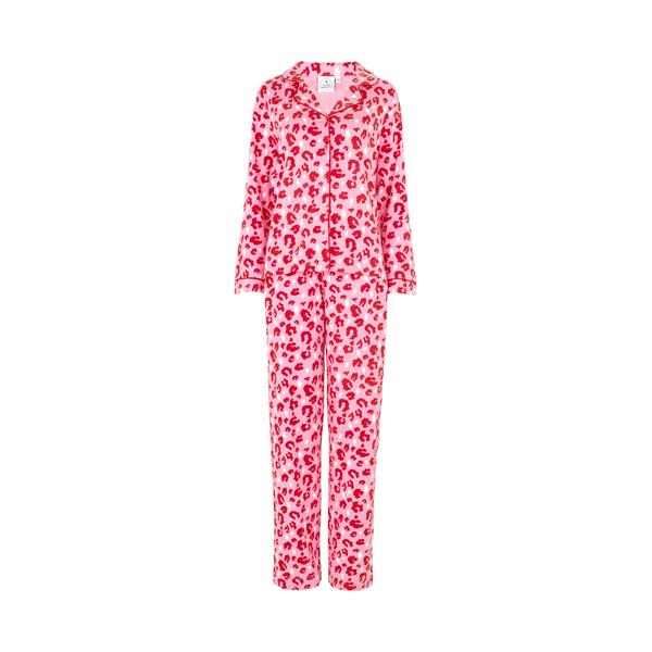 Adults Pyjamas Pink With Red Leopard And Lightning Bolt