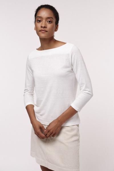 Lanius White 3/4 Sleeves Organic Cotton Hemp Tshirt