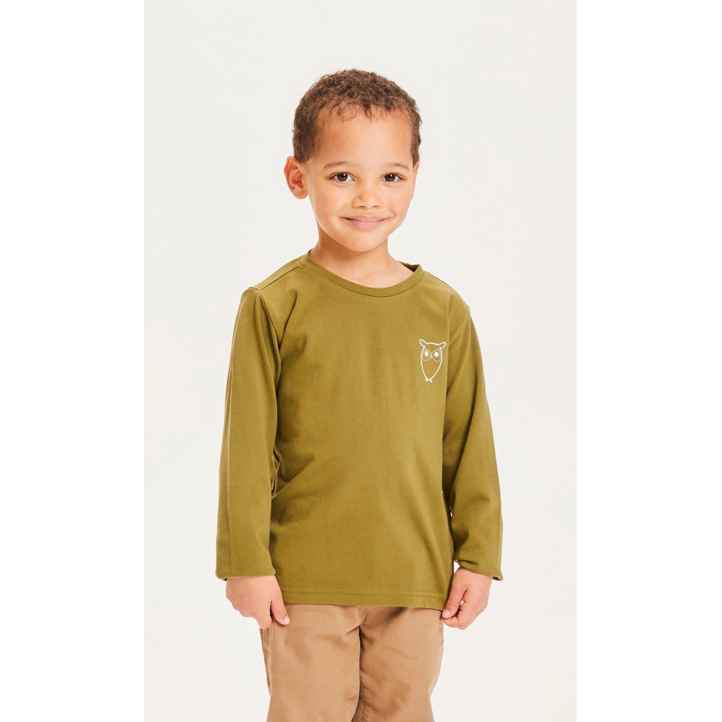 Knowledge Cotton Apparel  10603 Flax Owl Long Sleeve Tee Capulet Olive