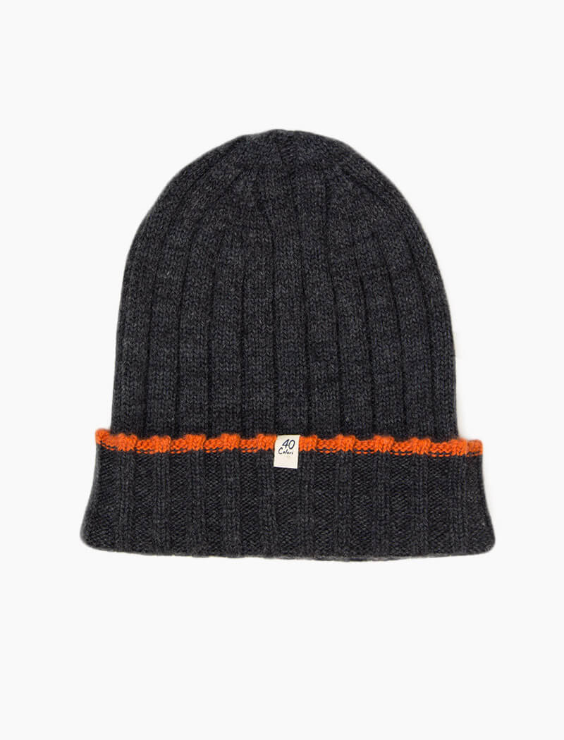 40 Colori Charcoal and Orange Wide Ribbed Wool and Cashmere Beanie