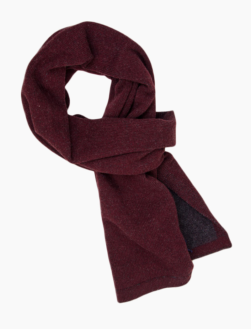 40 Colori Burgundy and Grey Solid Reversible Knitted Wool and Cashmere Scarf