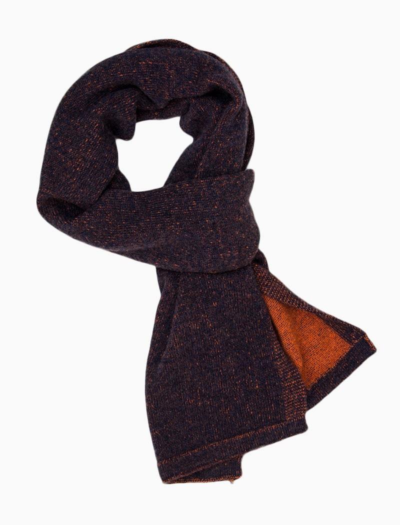 40 Colori Navy and Orange Solid Reversible Knitted Wool and Cashmere Scarf