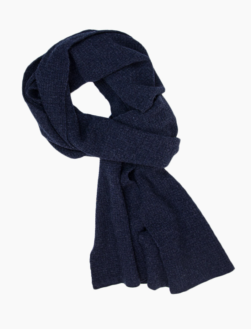 40 Colori Navy Basket Weave Knitted Wool and Cashmere Scarf