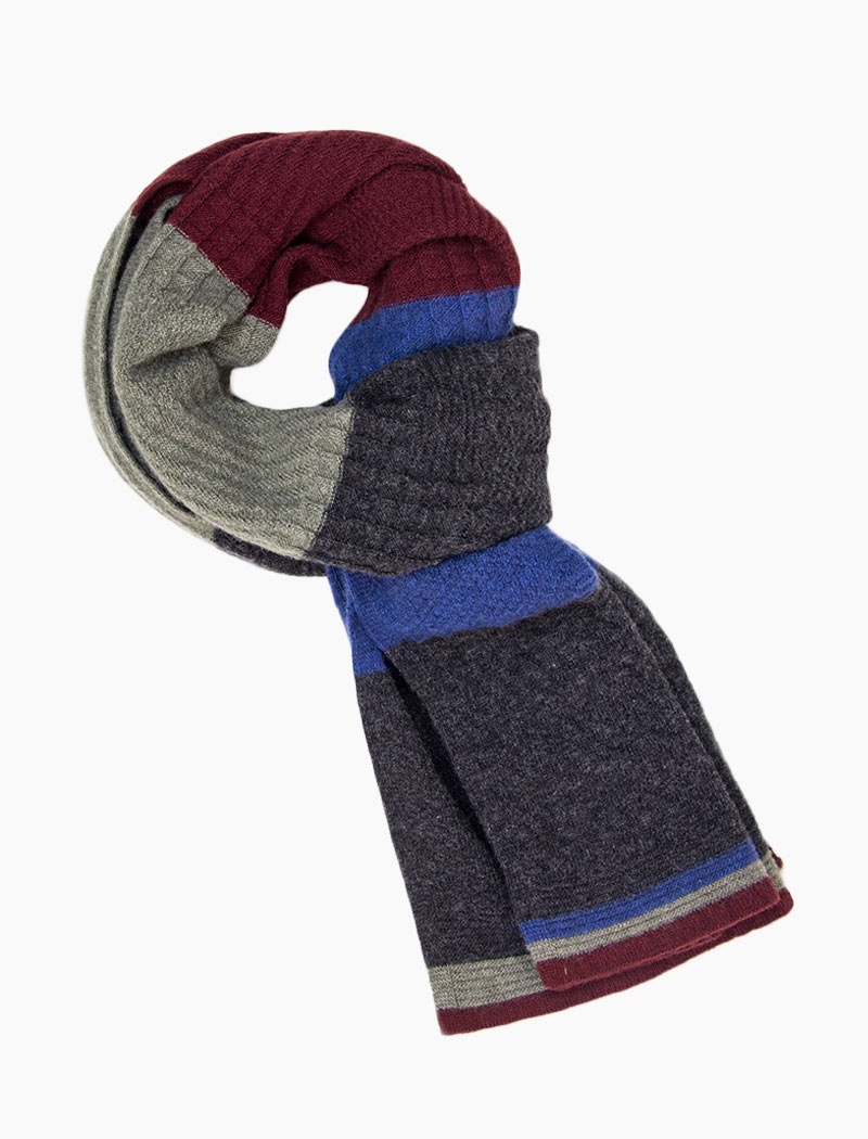 40 Colori Charcoal Textured Thick Striped Knitted Wool and Cashmere Scarf