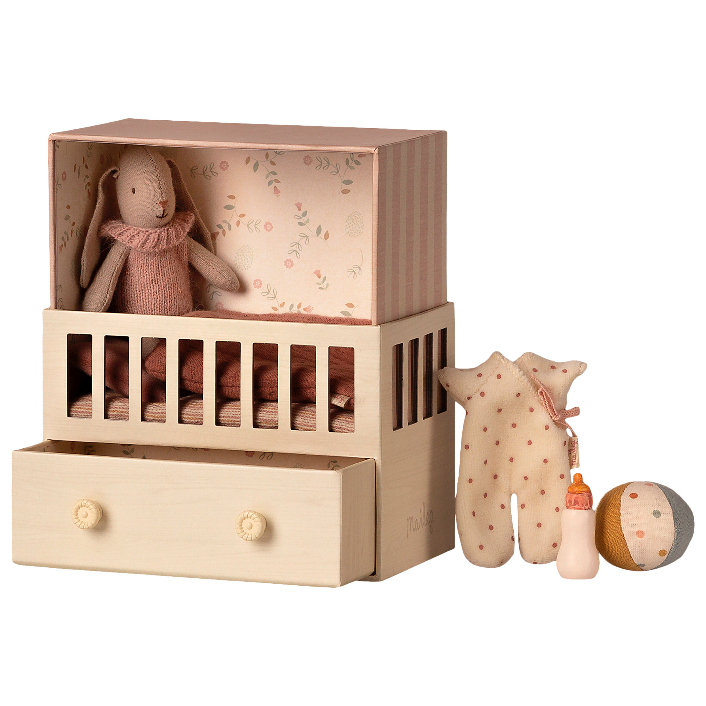 Maileg Baby Room  Set with Micro Bunny - Rose Pink 
