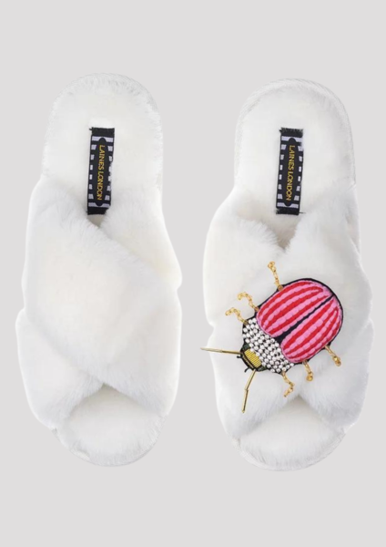 Fur Slipper With Ladybug Cream