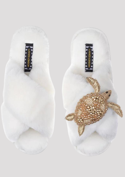 Fur Slipper With Gold Turtle Cream