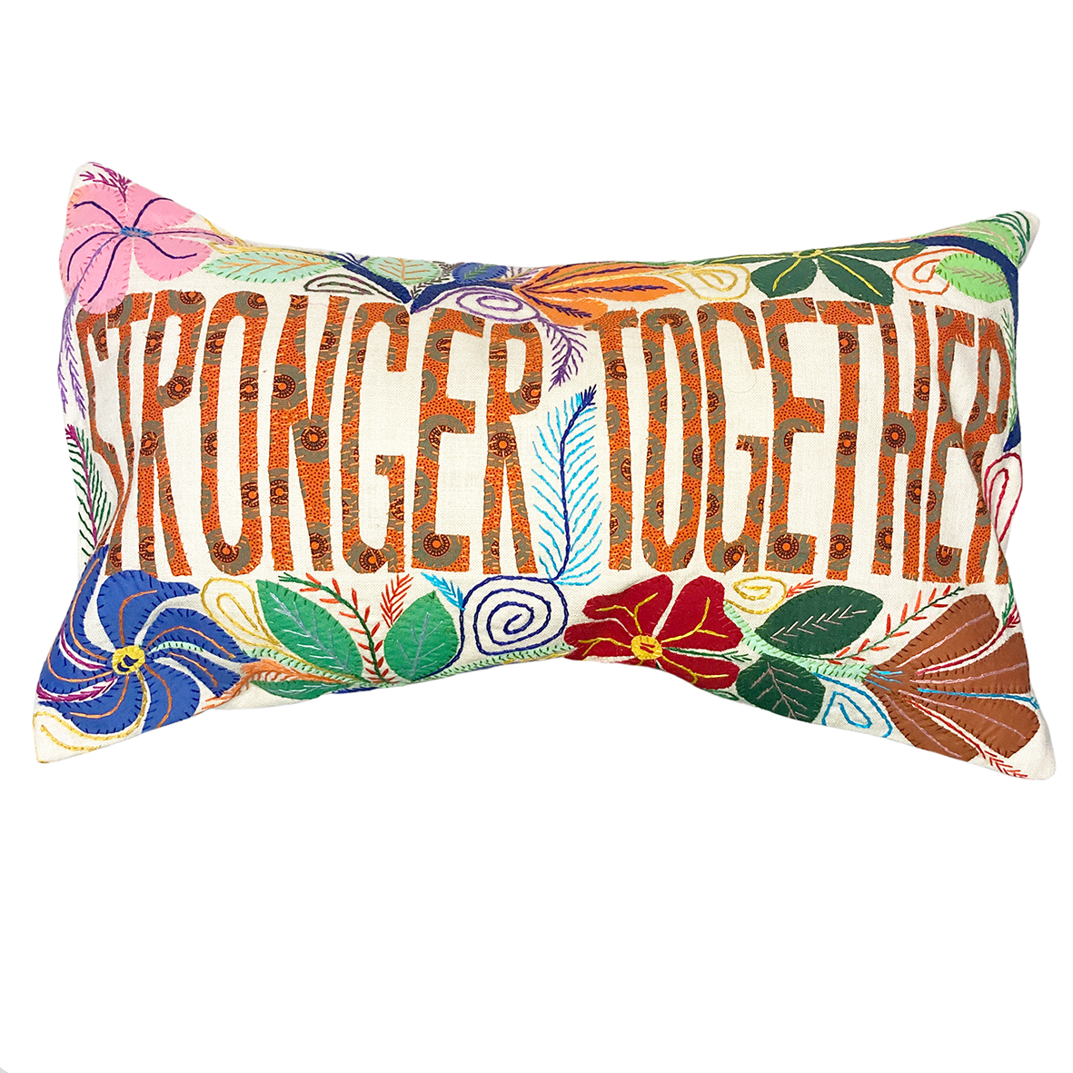 Mahatsara 'Stronger Together' Hand Embroidered Message Cushion