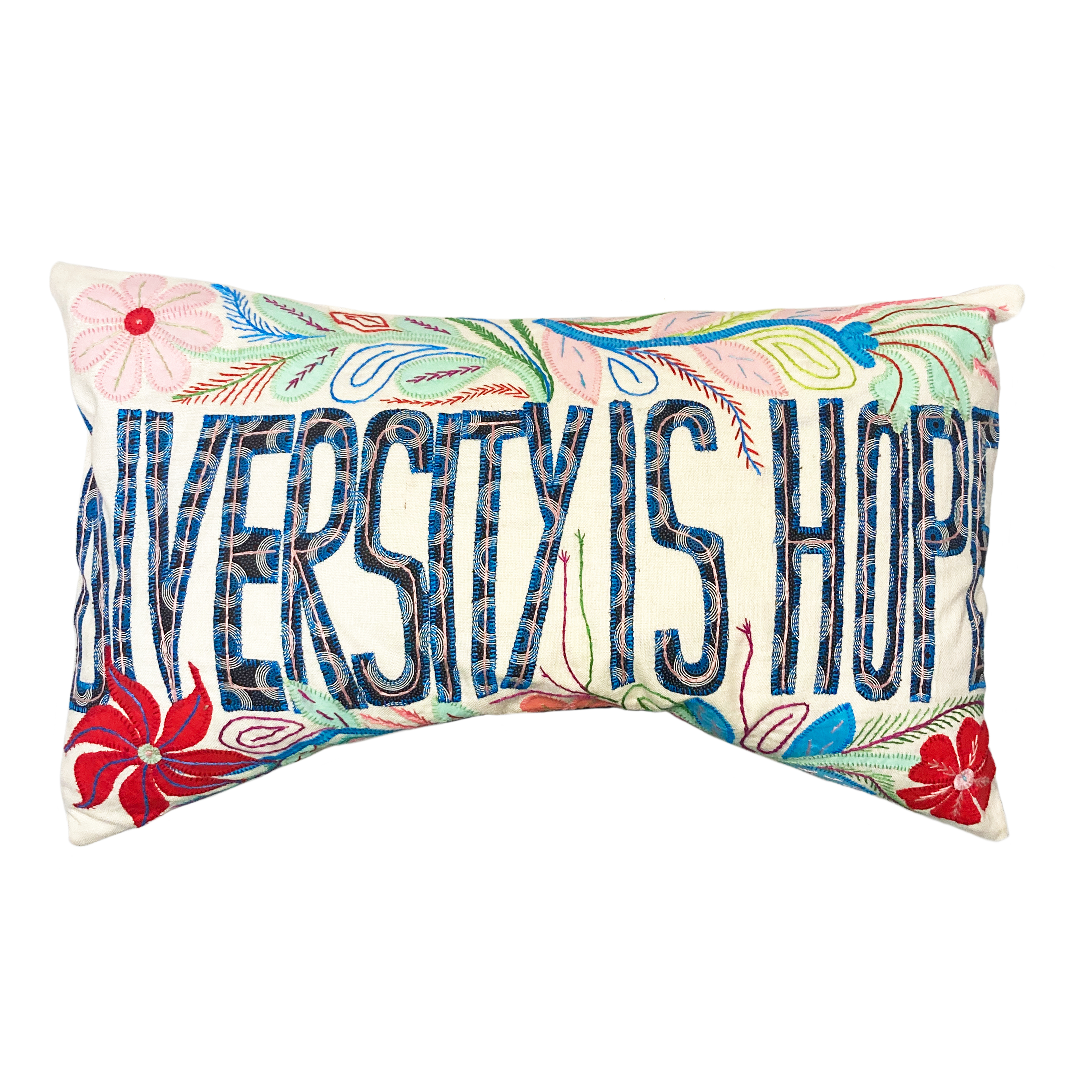 Mahatsara 'Diversity Is Hope' Hand Embroidered Message Cushion