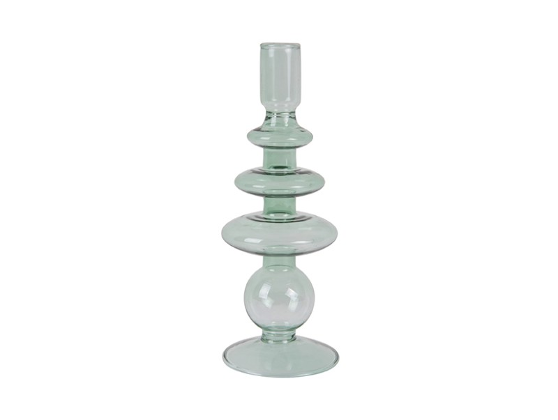 Present Time Glass Candle Holder Rings Green L