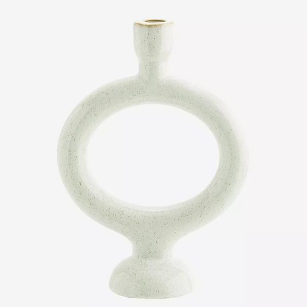 Madam Stoltz Circular White Stoneware Candle Holder