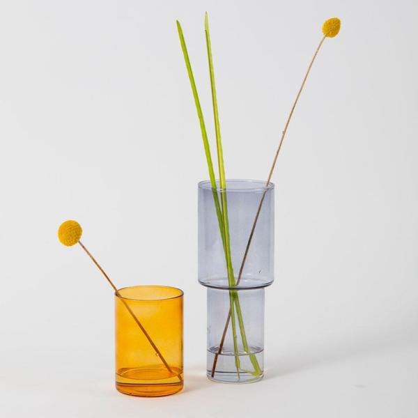 Block Design Stacking Glass Vase Grey Orange