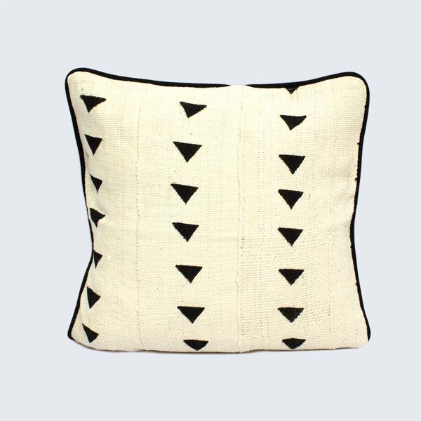 White and Black Triangles Mud Cloth Piped Cushion Cover