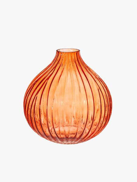 Sass & Belle  Round Fluted Glass Vase Amber