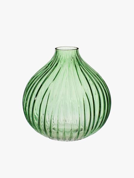 Sass & Belle  Round Fluted Glass Vase Green