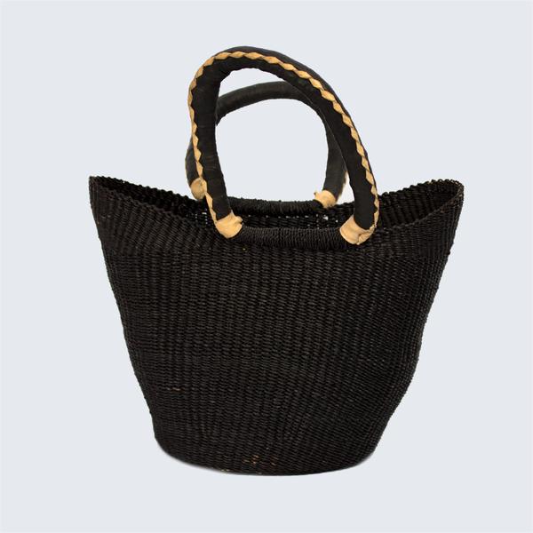 Black Ghanaian Bolga Shopping Basket With Handles