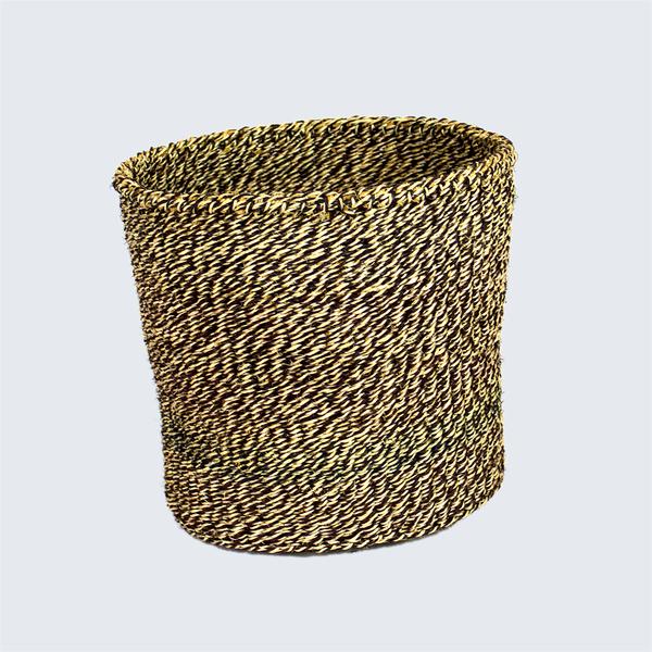 Kenyan Sisal Basket Black Stitches No 144