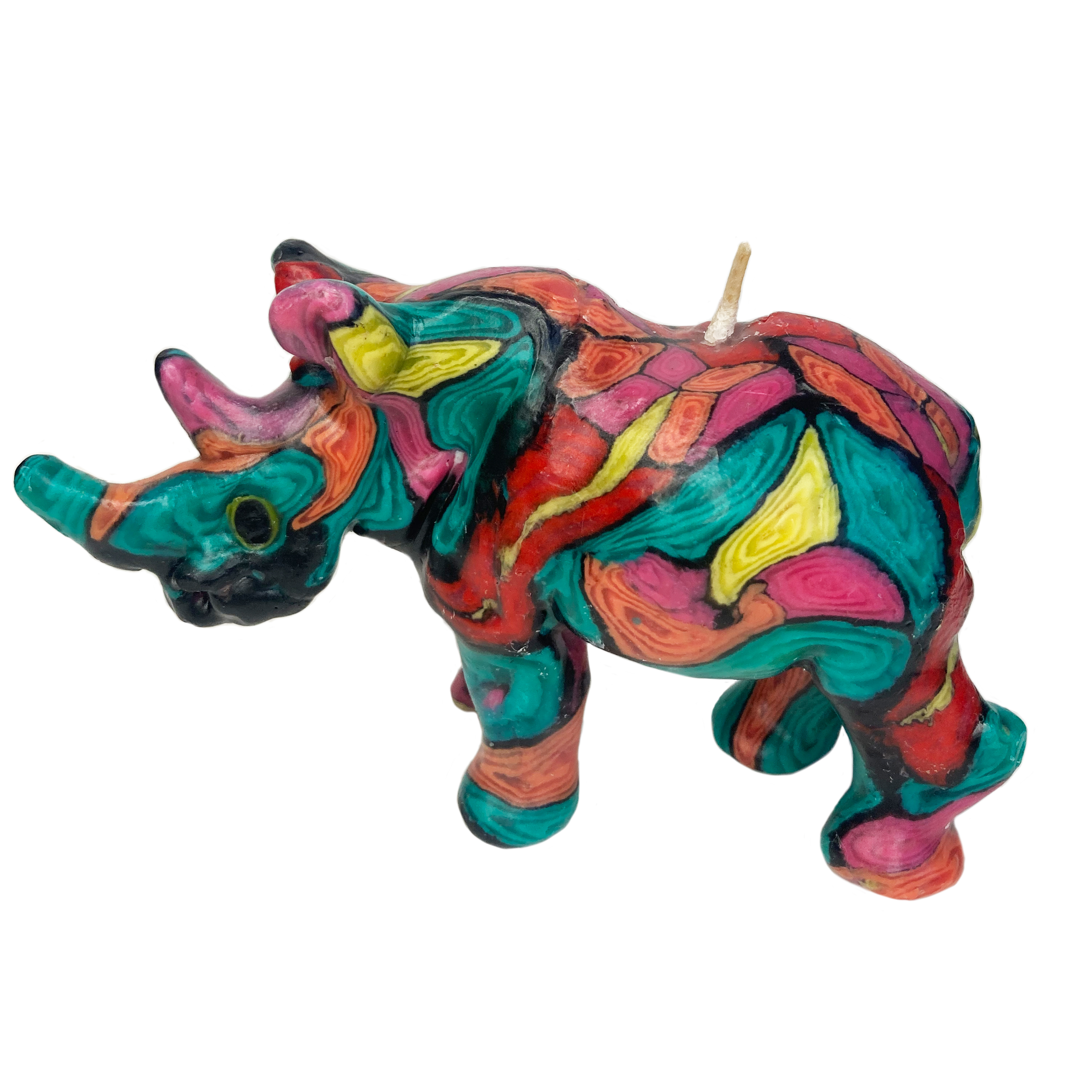 Swazi Candles Small Fairtrade Rhino Swazi Candle In Colourful Pattern