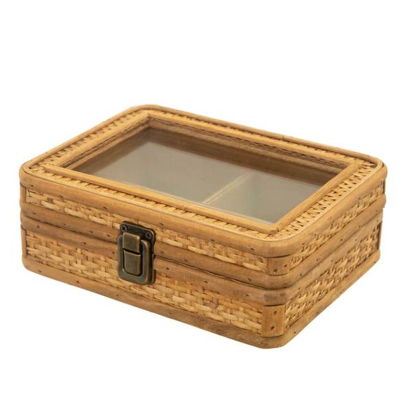 Trouva: Wooden Jewellery Box Woven Rattan With Glass Lid