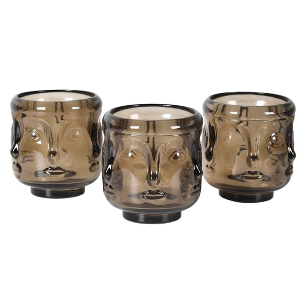 THE BROWNHOUSE INETRIORS  3 Brown Glass Candle Holders