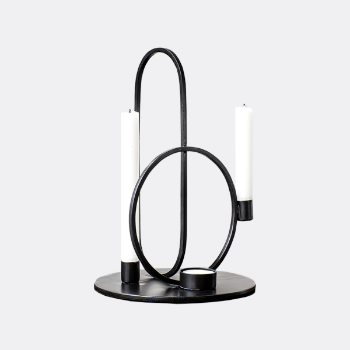 Large Black Metal Round Design Candleholder