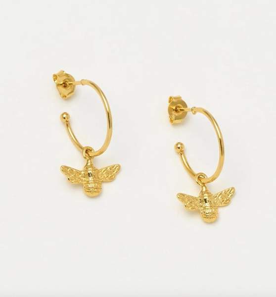 Gold Bee Drop Hoop Earrings