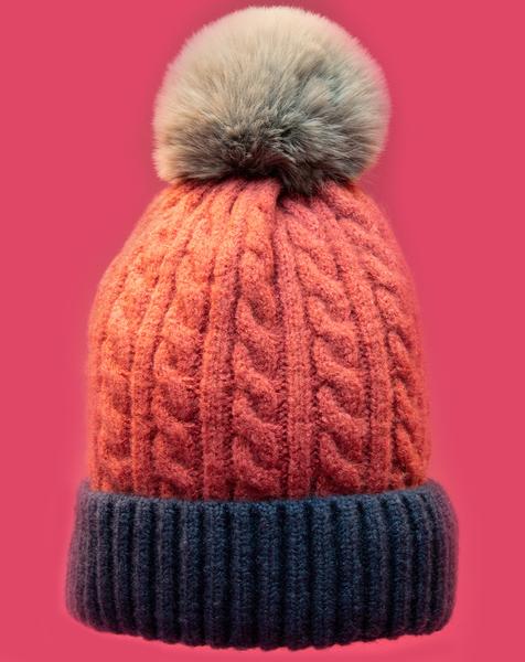 Greta Pompom Hat Rose Navy