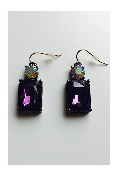 Lilac Rose Deep Purple Crystal Gem Earrings