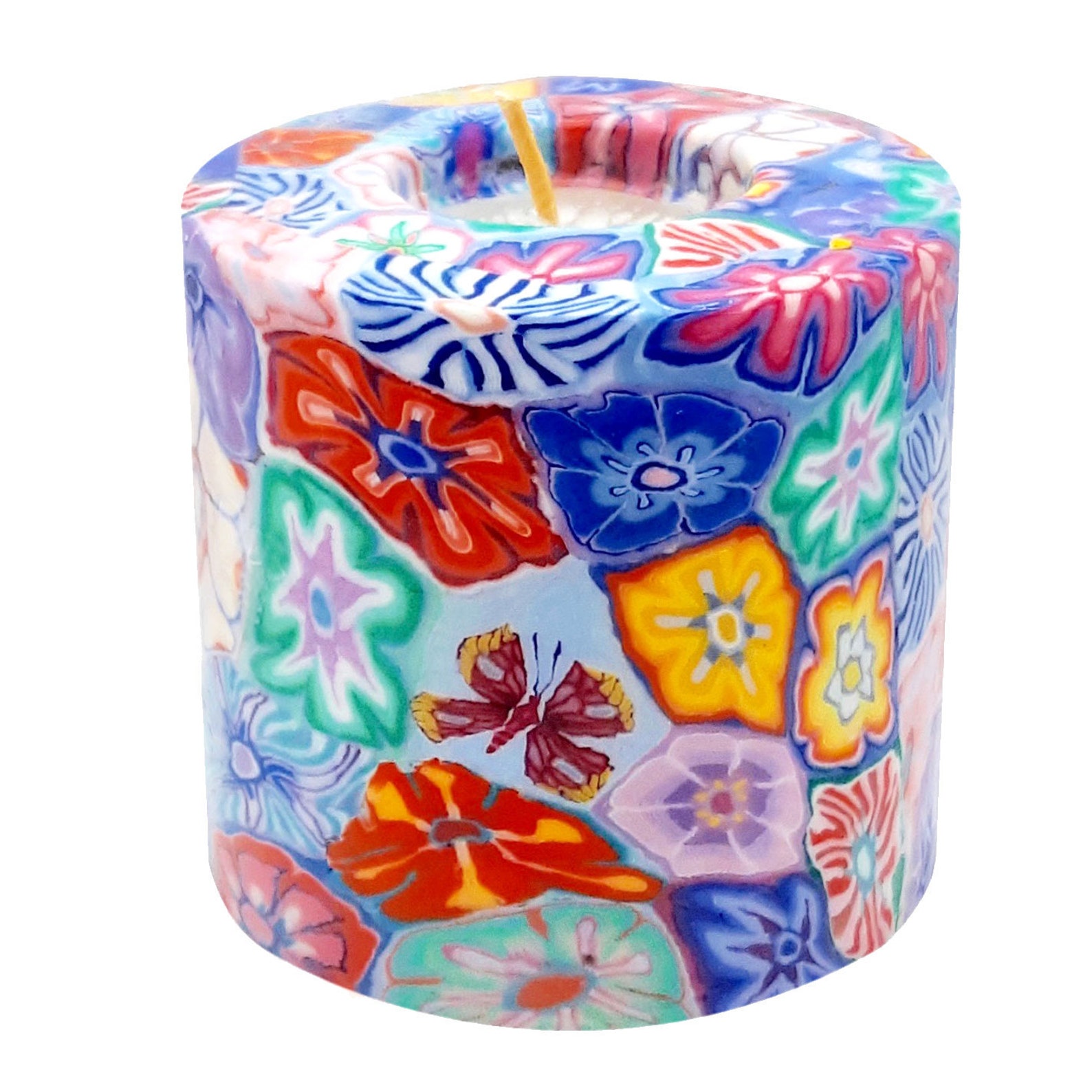 Small Floral Design Swazi Pillar Candle